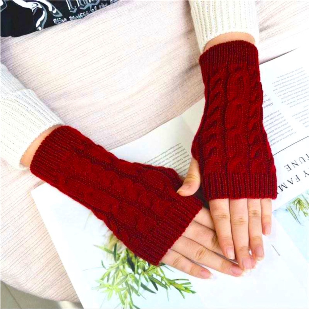 Burgundy Winter Fingerless Glove Thumbhole Arm Warmers